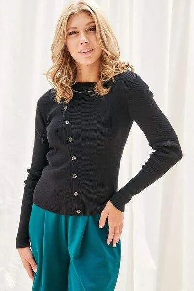 Faith Apparel Button Up Long Sleeve Knit Top Blouses - Tophatter Daily Deals